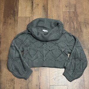 FAVLUX Textured Knit Cowl Neck Sweater in Dark Gray
